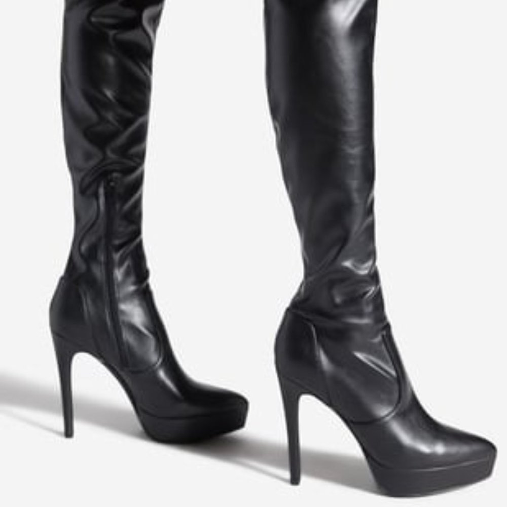 Over the Knee Stilletto Platform Boots NWT size 8.5. Didn’t fit. Never worn
